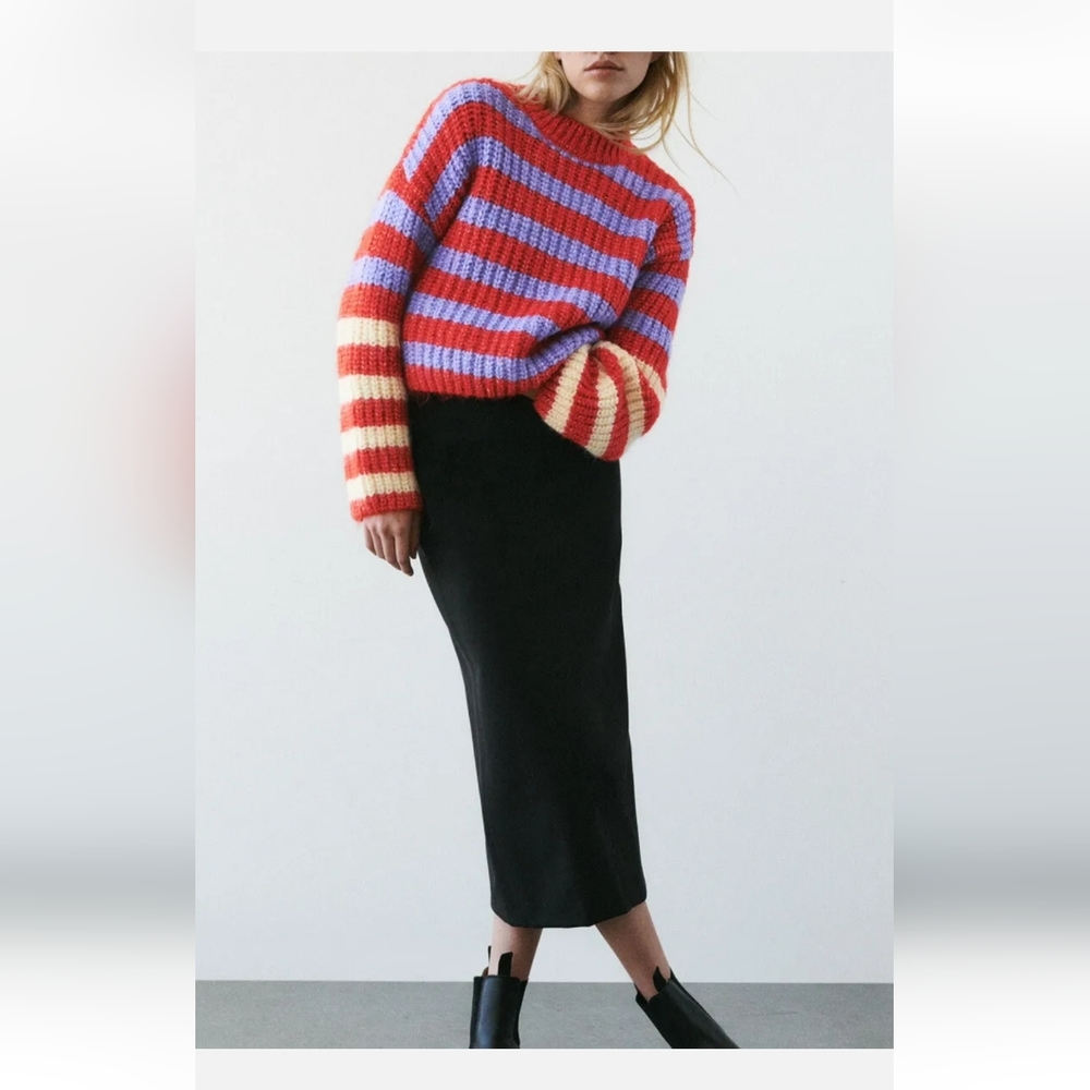 ZARA Oversized pullover chunky sweater striped balloon size small NWOT